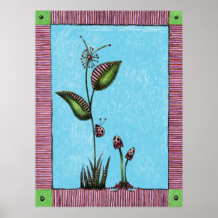 Impresión artística, mariquita de flores hongos