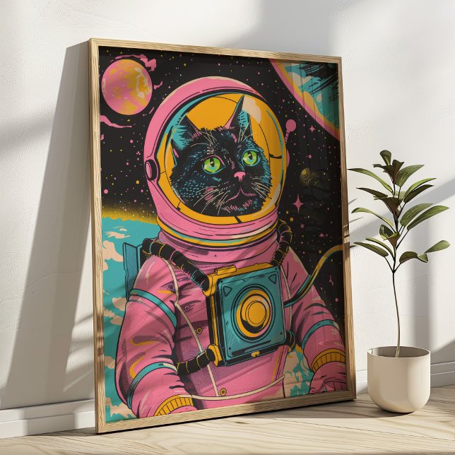 Impresión artística retro de gato astronauta (Subido por el creador)