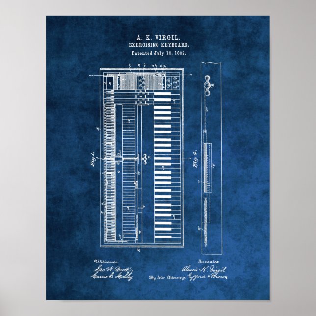Impresión azul de piano #6 Regalo de estudiante de (Frente)