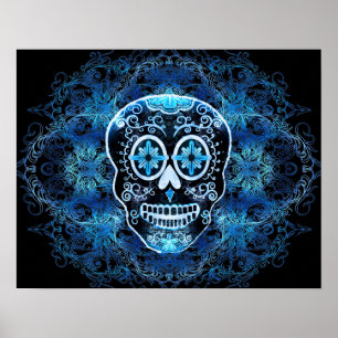 Impresión azul sobre Calavera negra