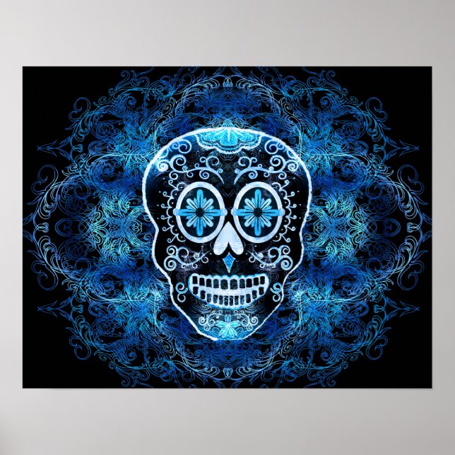 Impresión azul sobre Calavera negra (Frente)