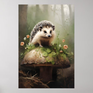 Impresión botánica de erizo, animal Forestcore