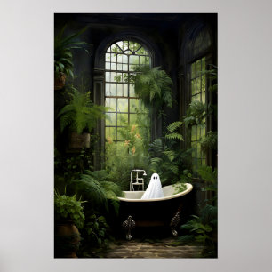 Impresión botánica de fantasma en bañera, Dark Aca