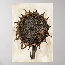Impresión botánica de girasol seco | Naturaleza vi