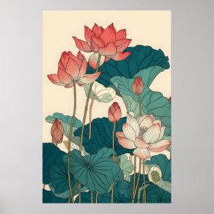Impresión botánica de loto — Arte de pared floral