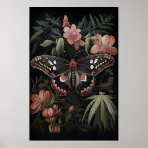 Impresión botánica de mariposa, polilla de Dark Ac
