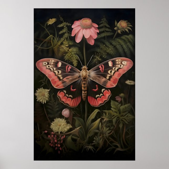 Impresión botánica de polilla rosa, Polilla Rosa D (Frente)