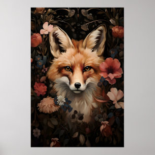 Impresión botánica de zorro, arte floral de Dark A