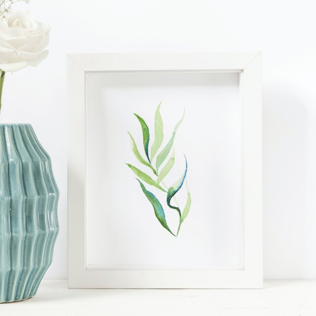 Impresión botánica mínima verde y blanca (watercolor botanical art by Victoria Grigaliunas of Do Tell A Belle)