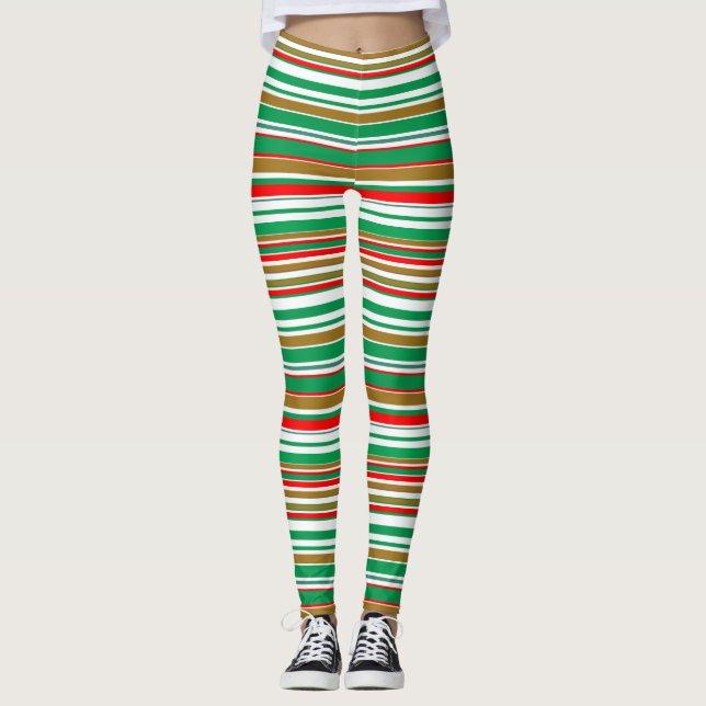 Impresión completa Navidades a rayas Leggings de v (Anverso)