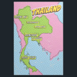 Impresión Con Bastidor Mapa de Pop Art Illustrated Thailand<br><div class="desc">Un mapa estilizado de Tailandia con un estilo de arte pop,  con un brillante contorno verde del país sobre un fondo punteado rosa y azul. El mapa destaca las principales ciudades con etiquetas rectangulares amarillas.</div>