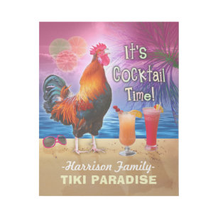 Impresión Con Bastidor Tropical Beach Cocktail Bar Funny Rooster Chicken