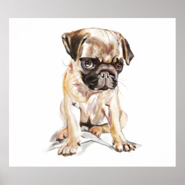 Impresión conmemorativa de Pug, Pintura de acuarel