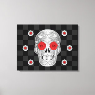 Impresión cromada de lienzo Calavera (rosa roja)