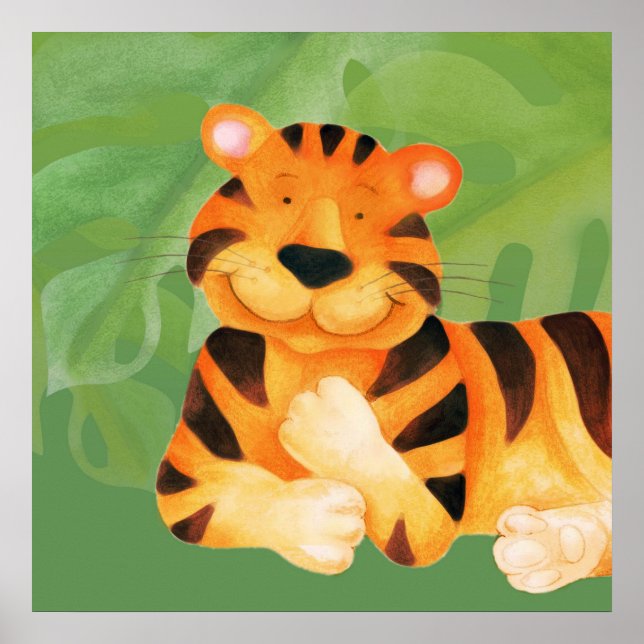 Impresión cuadrada de tigre feliz (Frente)
