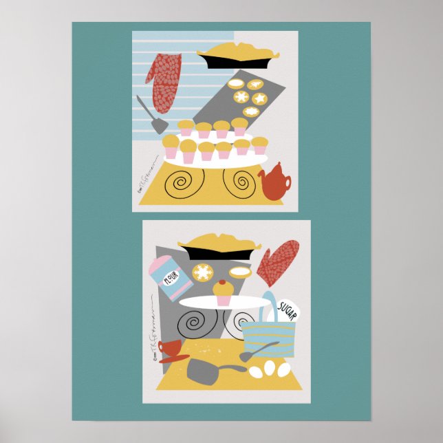 Impresión de 2 ilustraciones retro (Frente)