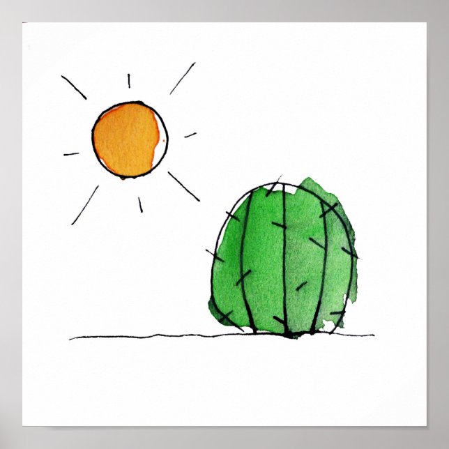 Impresión de acuarela de Cactus y Sun (Frente)