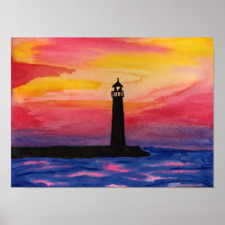 Impresión de acuarela de faro