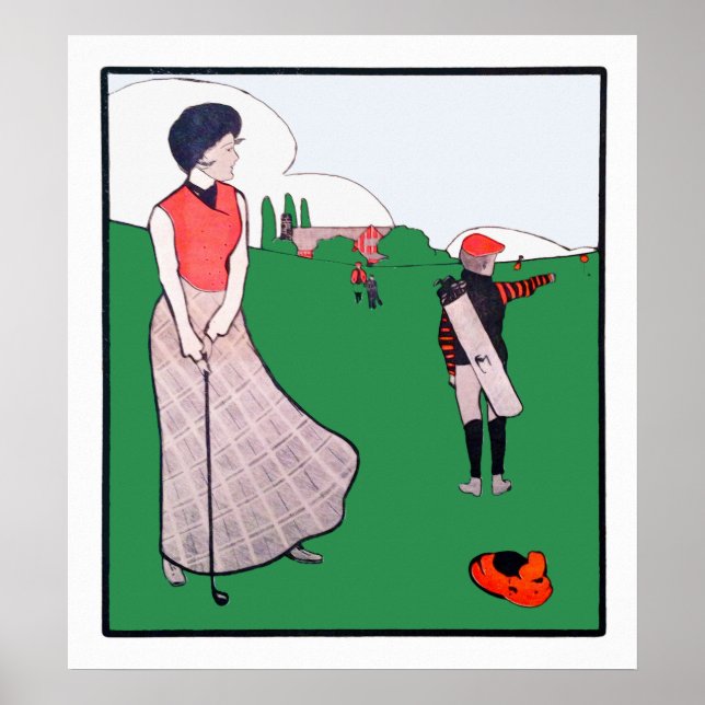 Impresión de acuarela de golf de los años 1900 (Frente)