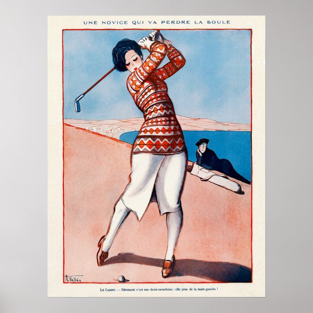 Impresión de acuarela de golf de los años 1920 (Frente)