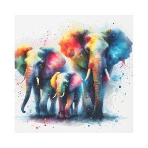 Impresión de acuarela de la colorida familia de el