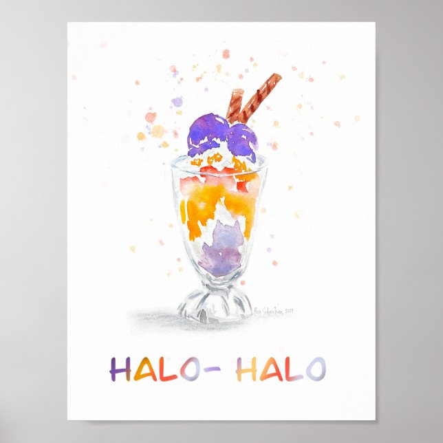 Impresión de acuarela filipina/filipina Halo Halo (Frente)