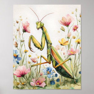 Impresión de acuarela Mantis de flores - Po de ora