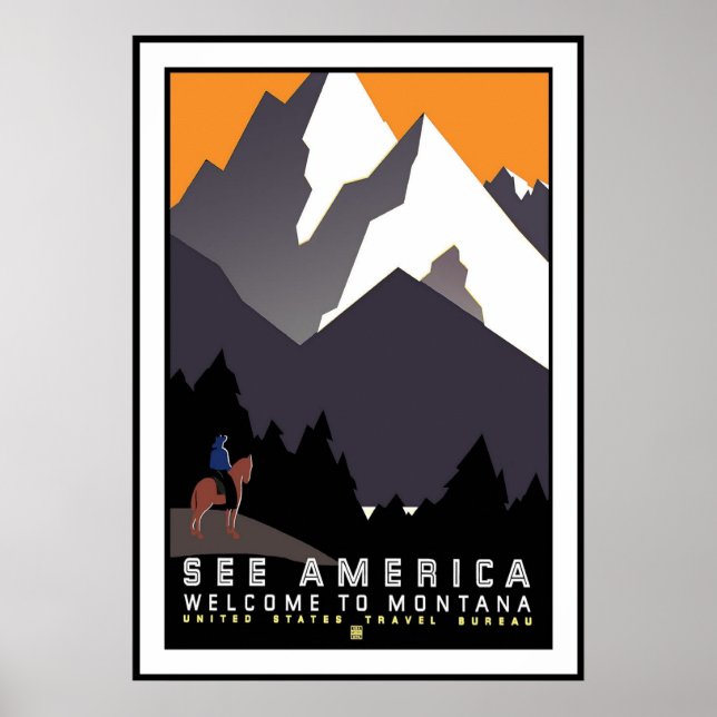 Impresión de afiches de época Véase América Montan (Frente)