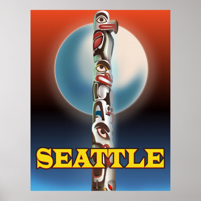 Impresión de afiches de viaje del Tótem Seattle (Frente)