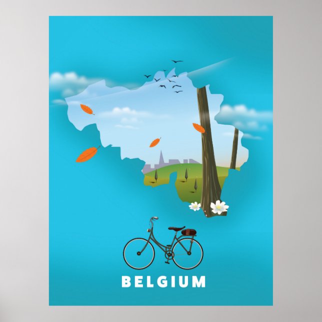Impresión de afiches de viaje en el Mapa de Bélgic (Frente)