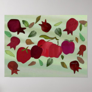 Impresión de Año Dulce para Pomegranates y manzana