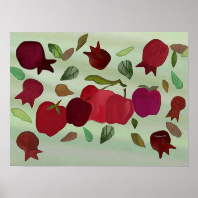 Impresión de Año Dulce para Pomegranates y manzana (Frente)