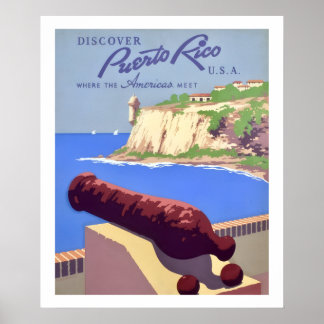 Impresión de antiguo cartel de viaje de Puerto Ric