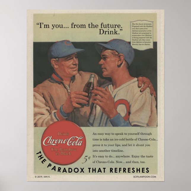 Impresión de anuncio de béisbol de Chrono-Cola (Frente)
