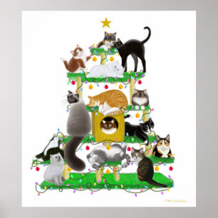 Impresión de árbol de gatos de navidades