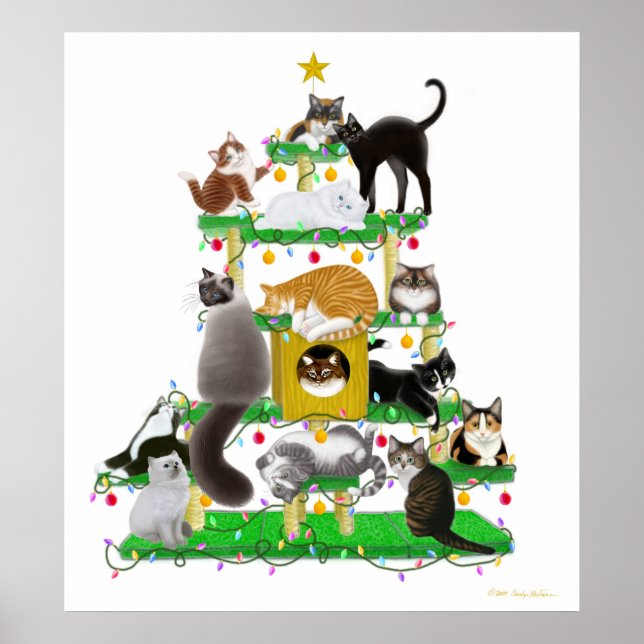 Impresión de árbol de gatos de navidades (Frente)