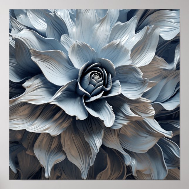 Impresión de arte abstracta de tonos grises azules (Frente)