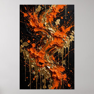 Impresión de arte abstracto de fuego dorado negro