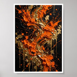 Impresión de arte abstracto de fuego dorado negro