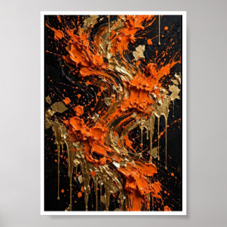 Impresión de arte abstracto de fuego dorado negro