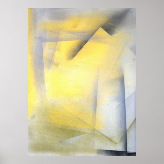 Impresión de arte abstracto gris y amarillo (Frente)