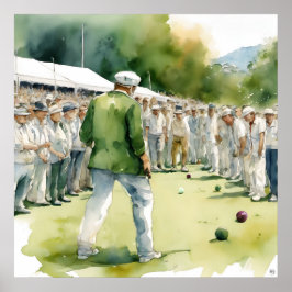 Impresión de arte acuarela de bowling en césped