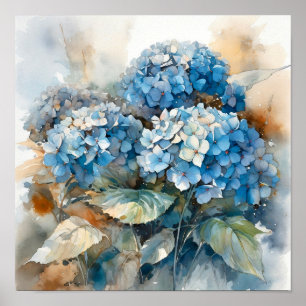 Impresión de arte acuarela de Hydrangea azul