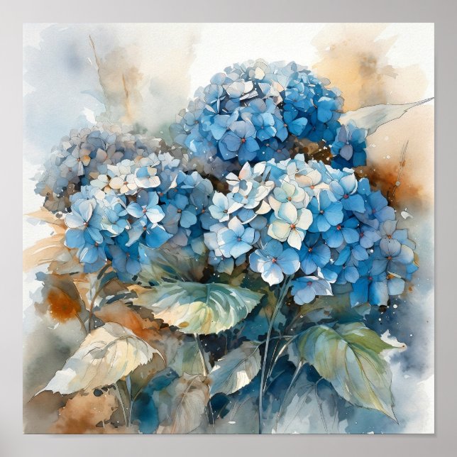Impresión de arte acuarela de Hydrangea azul (Frente)