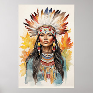Impresión de arte acuarela de nativa norteamerican