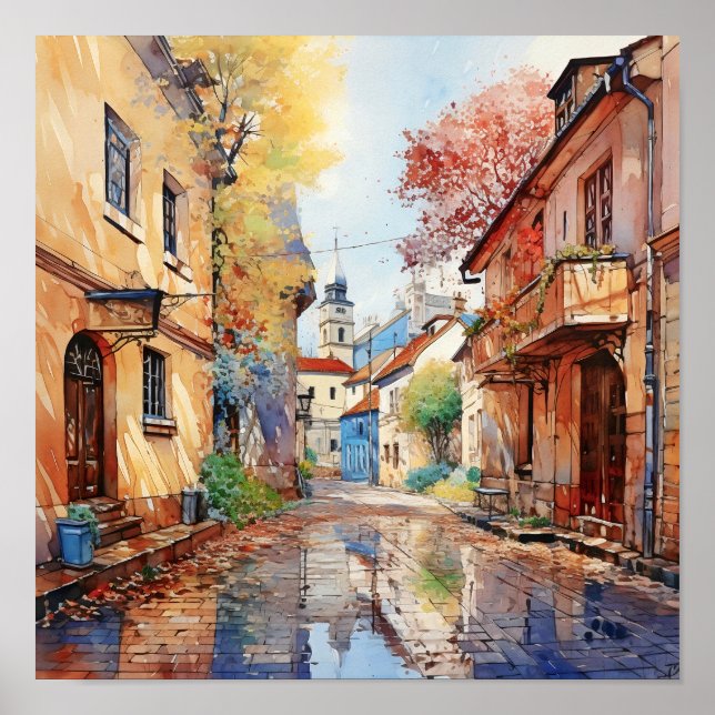 Impresión de arte acuático de viaje de Zagreb Croa (Frente)