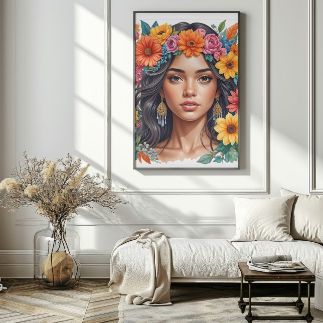 Impresión de arte acuático latinoamericano Chica (Latino American Girl Watercolor Art Print Mockup 1)