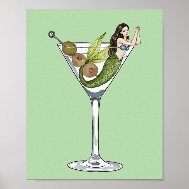 Impresión de arte acuático Mermaid Dirty Martini (Frente)