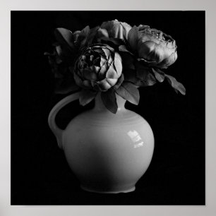 Impresión de arte blanco y negro con flores de env