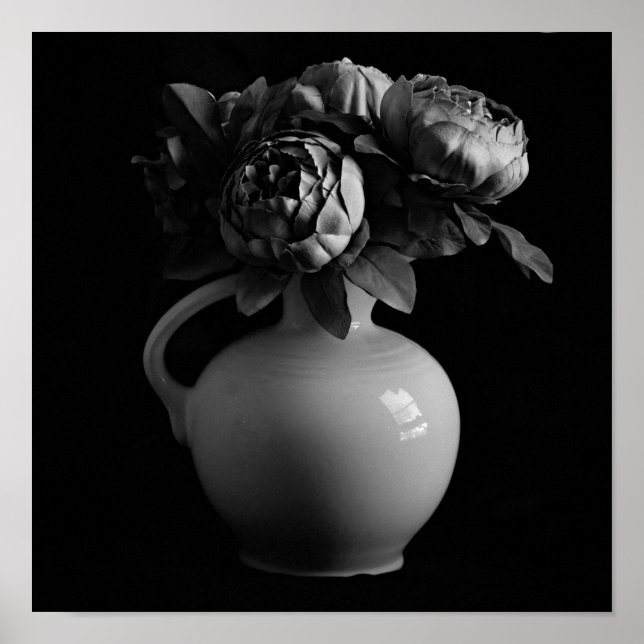 Impresión de arte blanco y negro con flores de env (Frente)